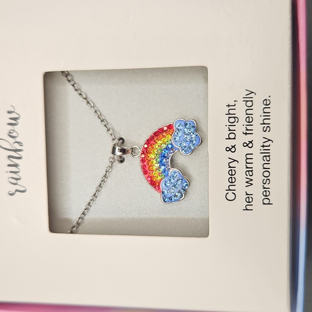 Rainbow Silver Necklace with Colorful Rainbow Pendant - Picture 2 of 6